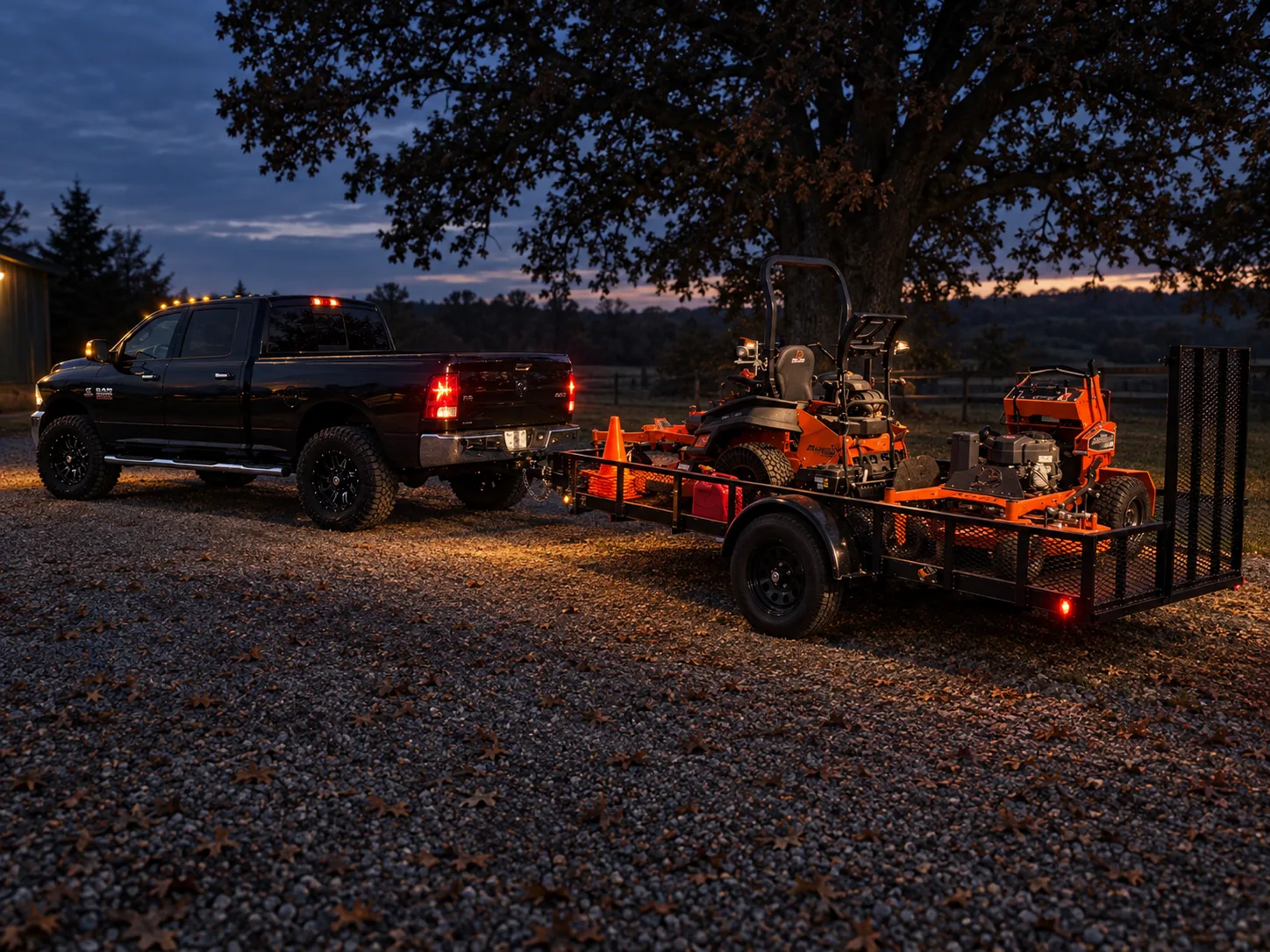 Truck and trailer loaded before a job
