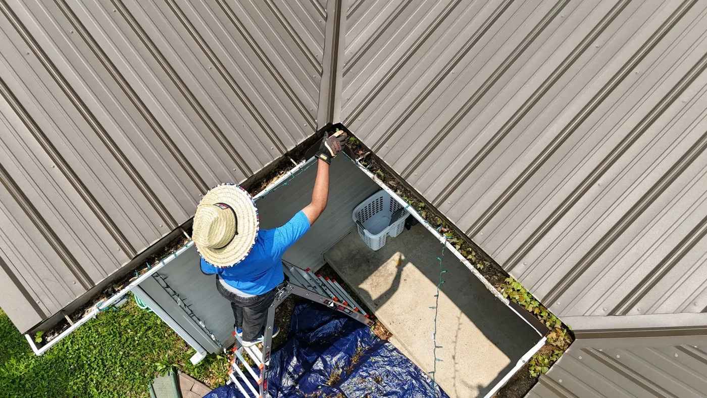 Gutter and valley cleanout, from the drone